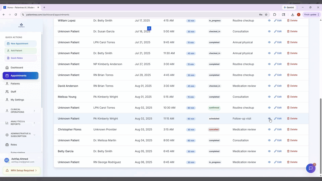 Appointment intelligence agent generating reminders and assessing no-show risk