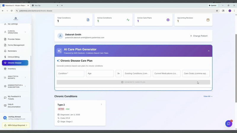 AI-assisted chronic disease care plan generation in Patientree