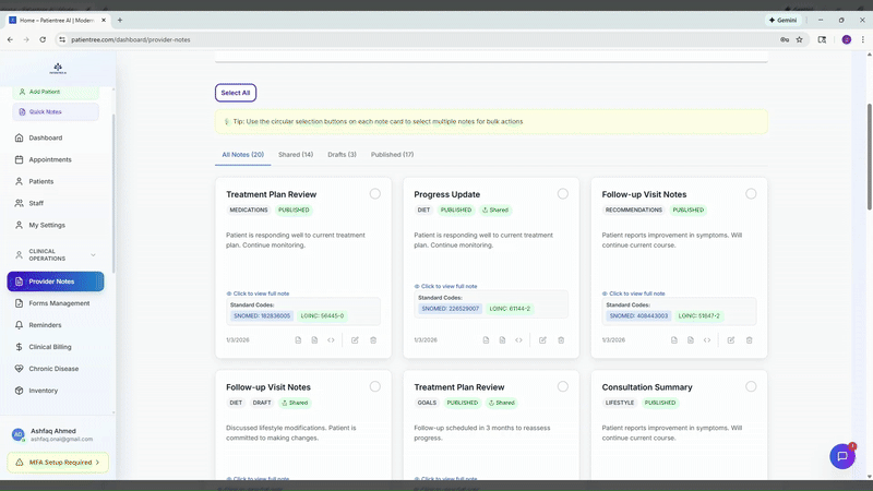 Medical coding and authorization assistance in Patientree